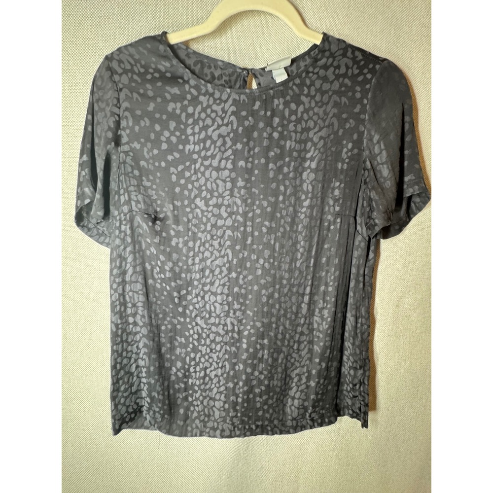 A New Day Womens Charcoal Gray Leopard Print Short Sleeve Keyhole Blouse Small